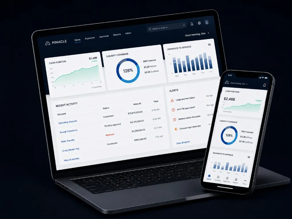 PINACLE customizable dashboard shown on a laptop and mobile device