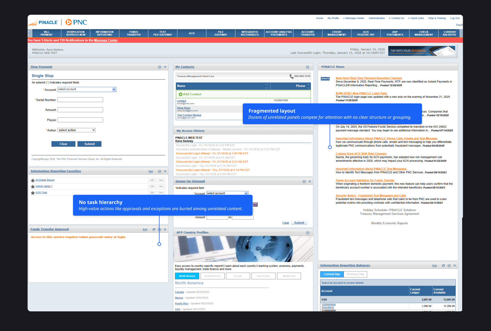 Legacy homepage/dashboard before state